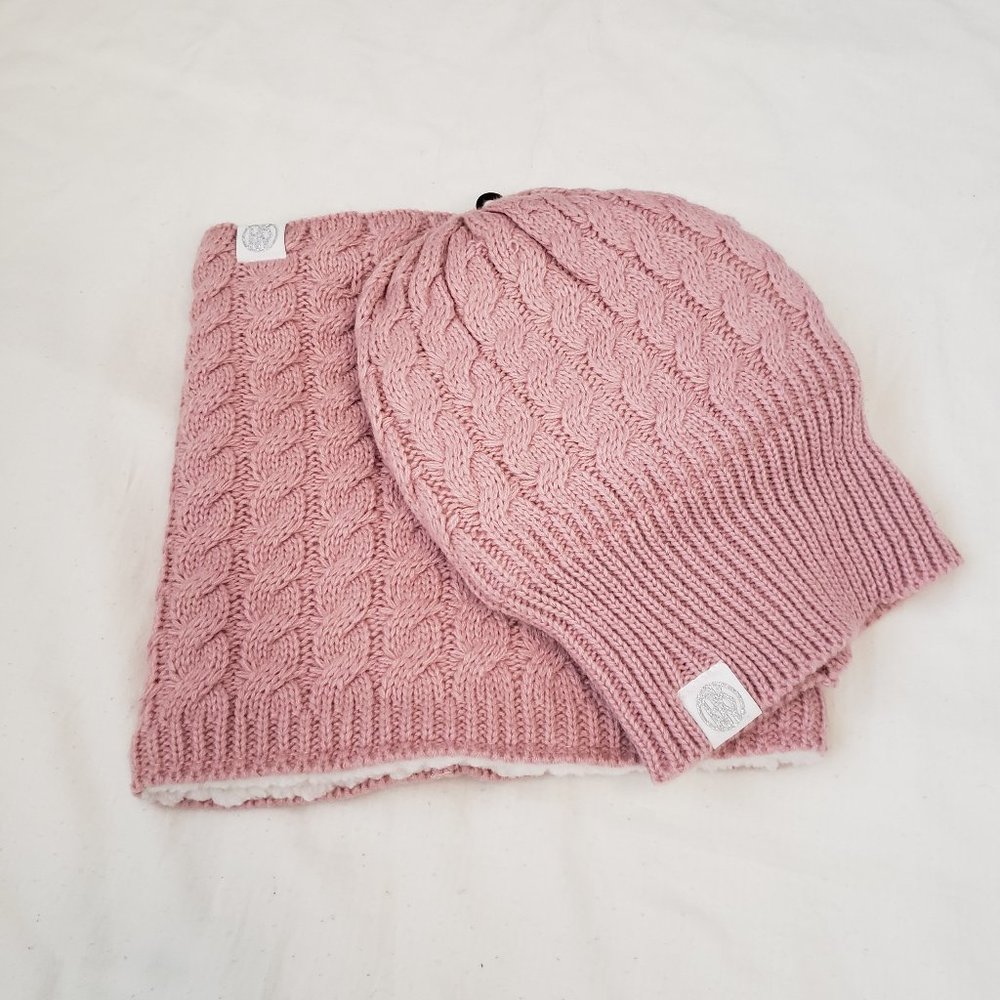 DKNY Girls Pink Beanie and Scarf Set
